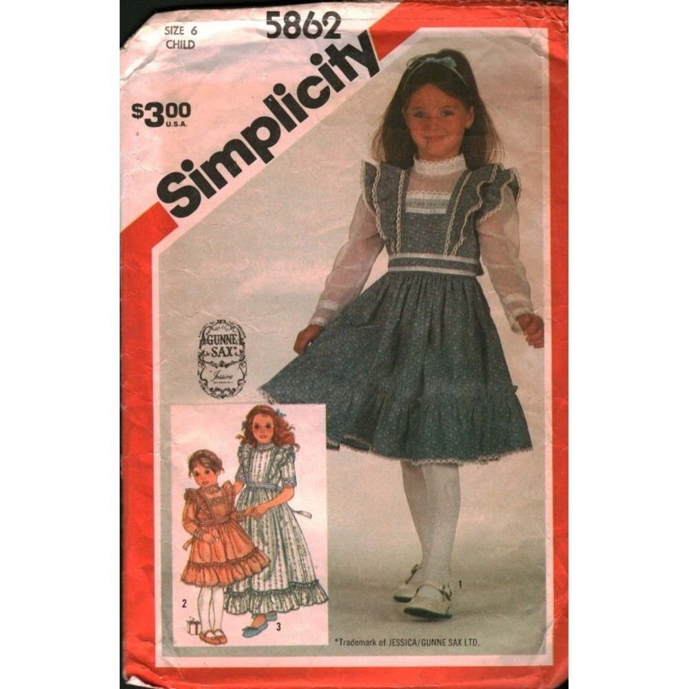 Vintage Simplicity 5862 Gunne Sax Jessica Girls Dress Sewing Pattern Size 6 1982